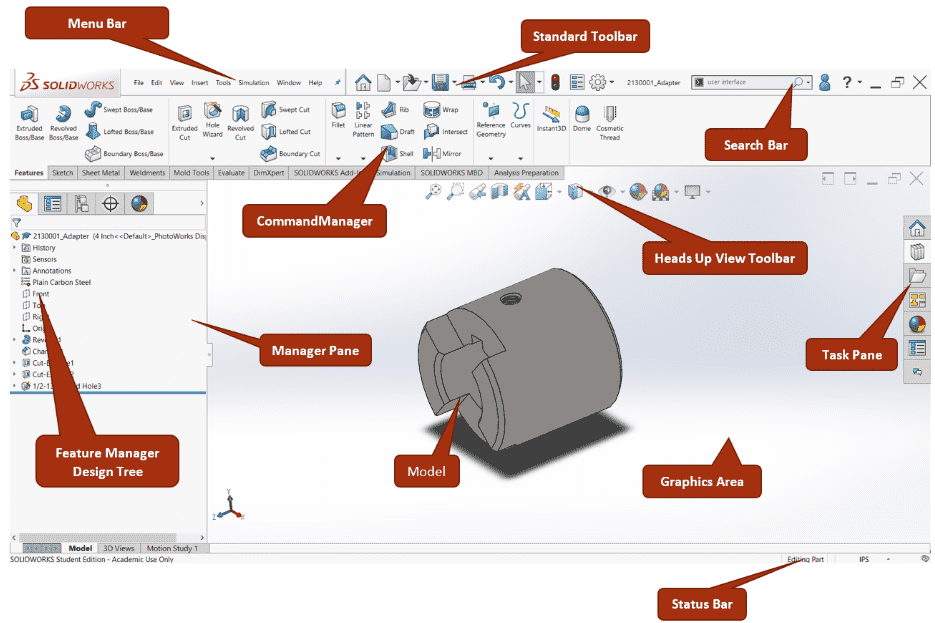 Main page of SOLIDWORKS