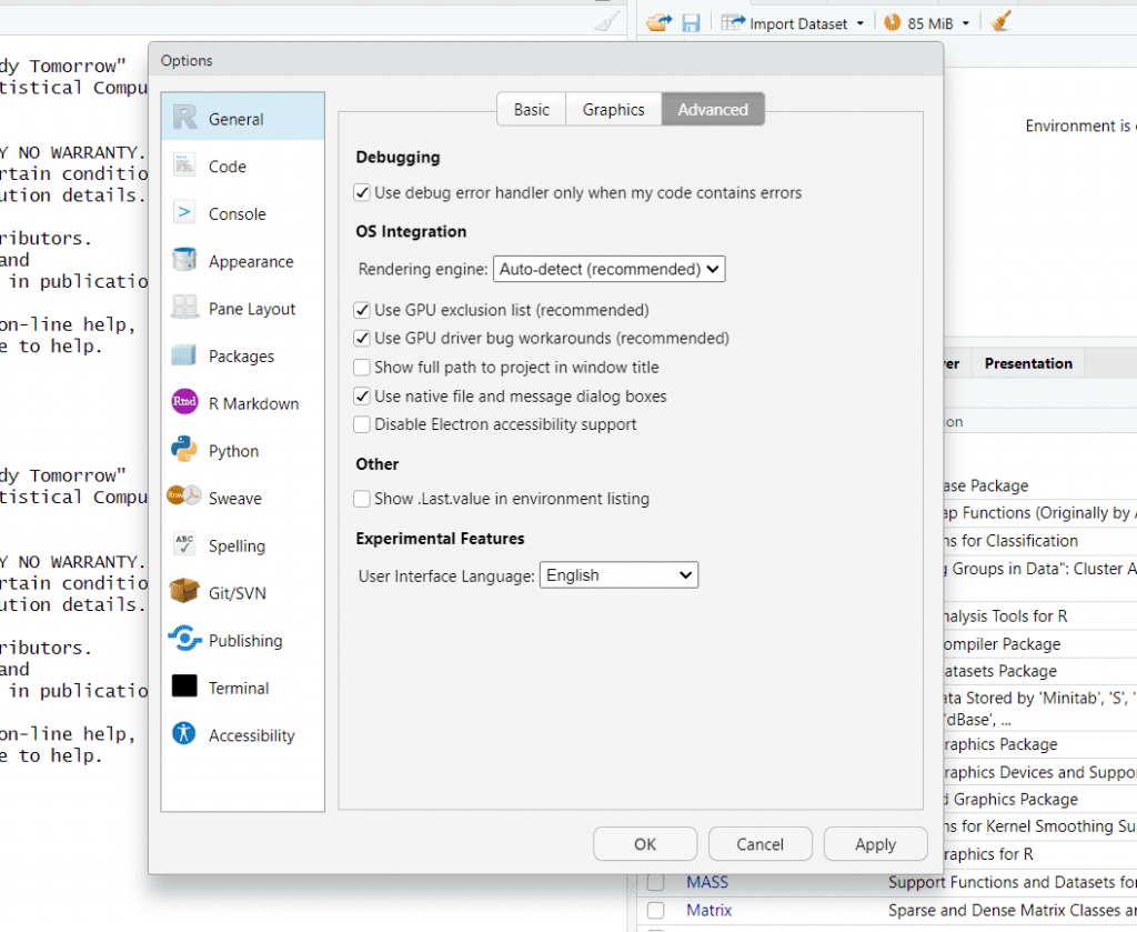 Customizing RStudio